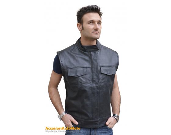 GILET PELLE JOLLISPORT ROUTE MOTO CUSTOM CHOPPER S>5XL - Motorcycle  Clothing - Accessori Auto Moto