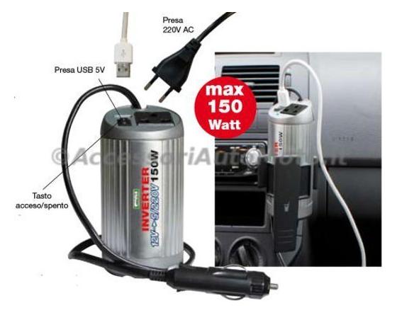 INVERTER corrente 12V>220V Auto per PC Computer, Cellulare - Car