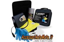 COMPRESSORE + KIT SOS FORATURA GOMMA PER AUTO E MOTO GONFIA RIPARA